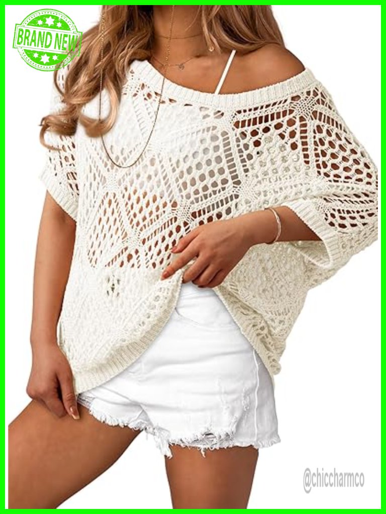 Crochet Off Shoulder Sweater Tunic Beach Swimsuit Coverup Top